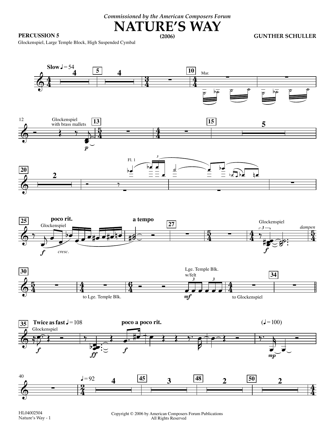 Gunther Schuller Nature's Way - Percussion 5 sheet music notes and chords arranged for Concert Band