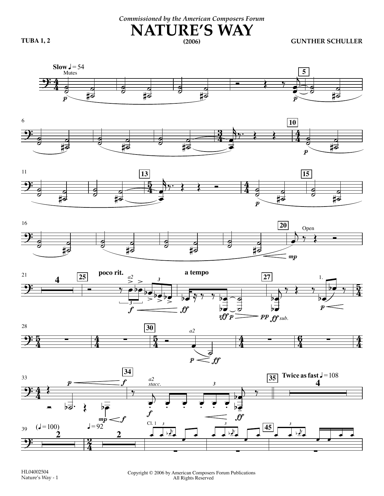 Gunther Schuller Nature's Way - Tuba 1 & 2 sheet music notes and chords arranged for Concert Band