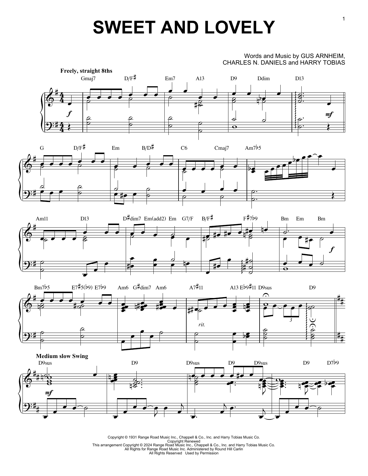 Gus Arnheim Sweet And Lovely (arr. Brent Edstrom) sheet music notes and chords arranged for Piano Solo
