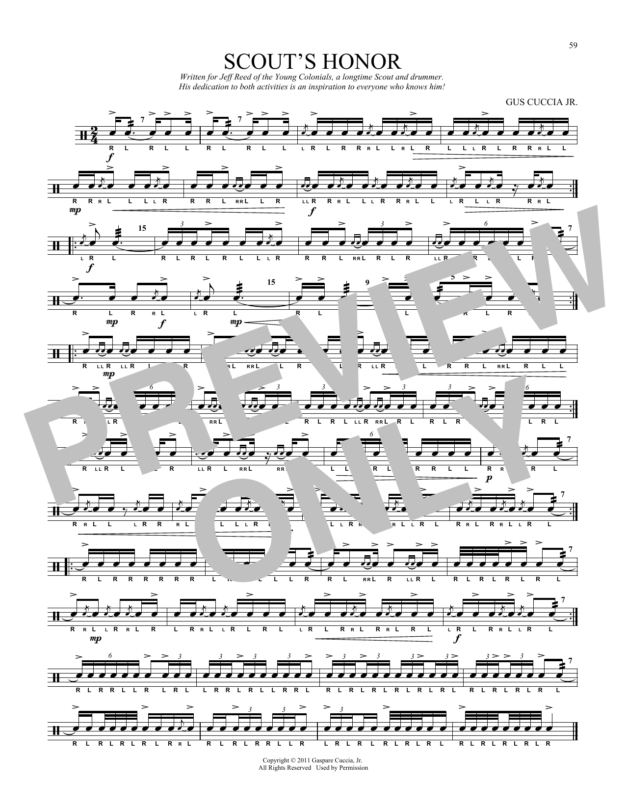 Gus Cuccia Scout's Honor sheet music notes and chords arranged for Snare Drum Solo