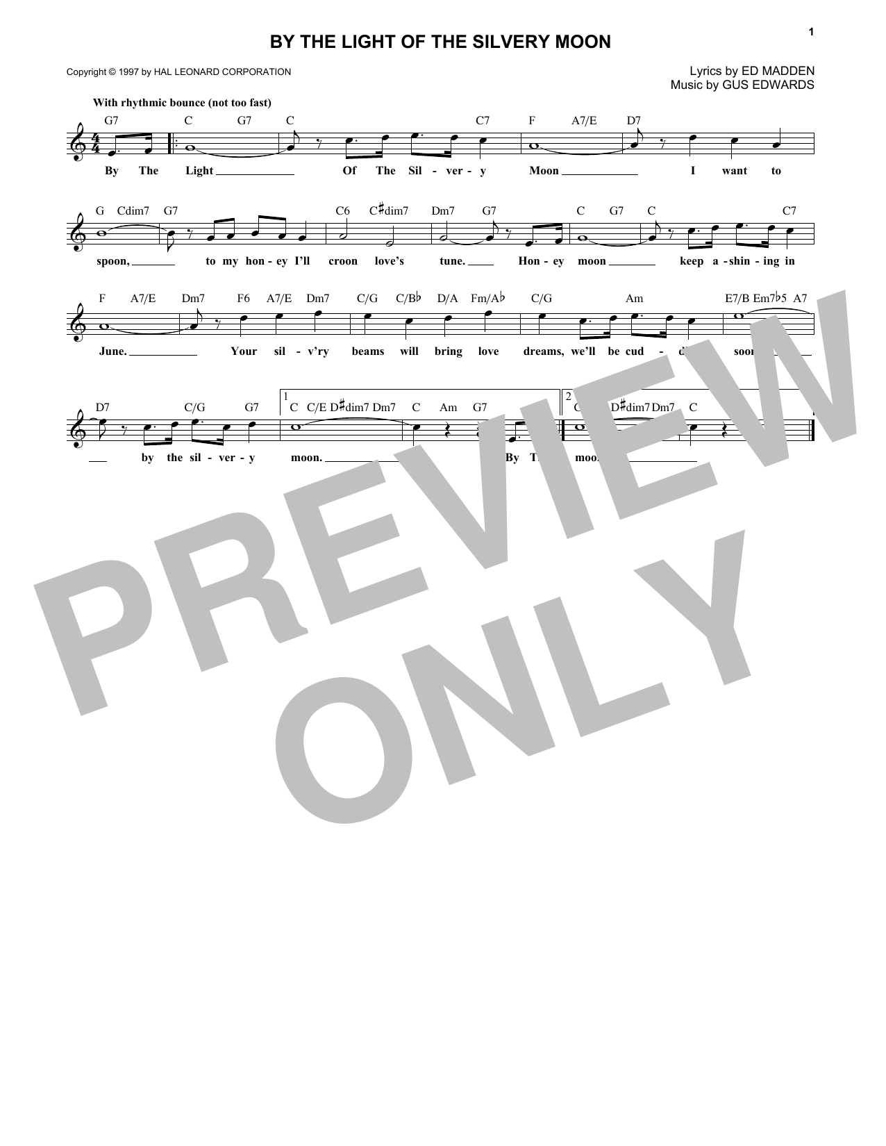 Gus Edwards By The Light Of The Silvery Moon sheet music notes and chords arranged for Lead Sheet / Fake Book