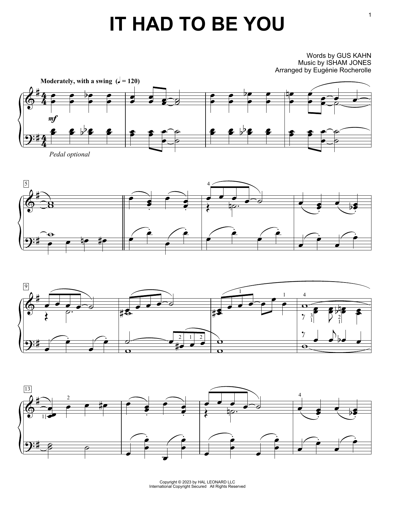 Gus Kahn and Isham Jones It Had To Be You (arr. Eugénie Rocherolle) sheet music notes and chords arranged for Piano Solo