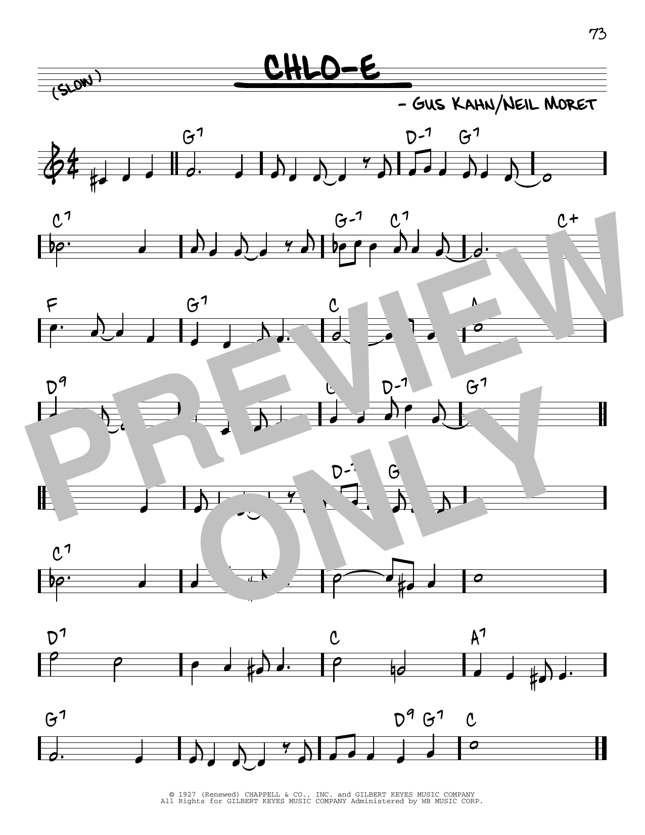 Gus Kahn Chlo-e sheet music notes and chords arranged for Real Book – Melody & Chords