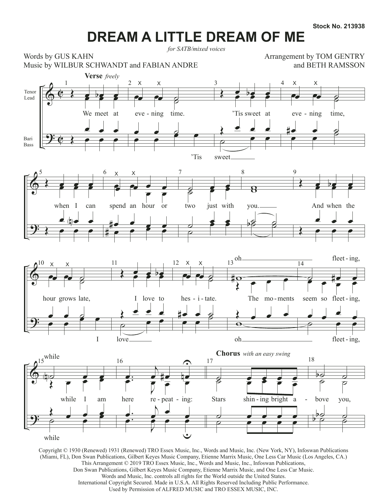 Gus Kahn Dream a Little Dream of Me (arr. Tom Gentry and Beth Ramsson) sheet music notes and chords arranged for SATB Choir