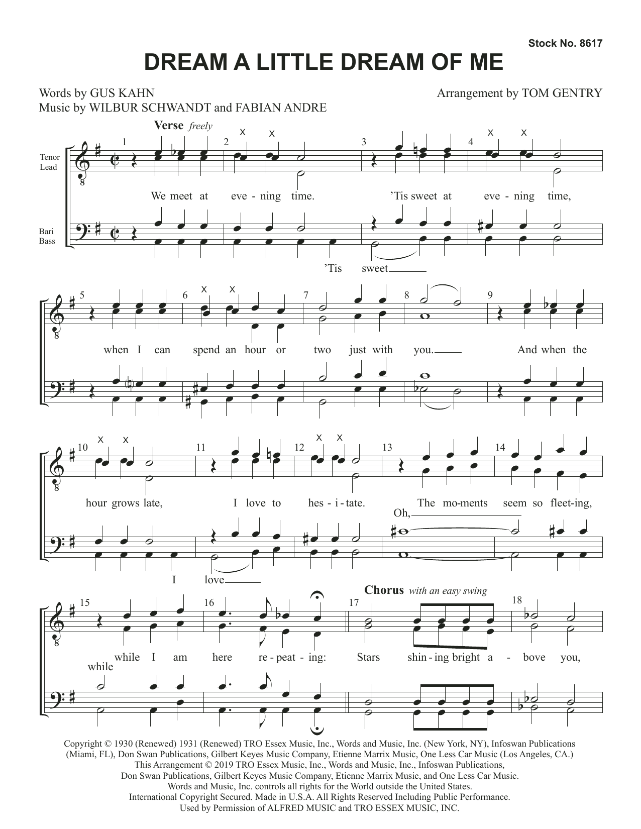 Gus Kahn Dream a Little Dream of Me (arr. Tom Gentry) sheet music notes and chords arranged for TTBB Choir