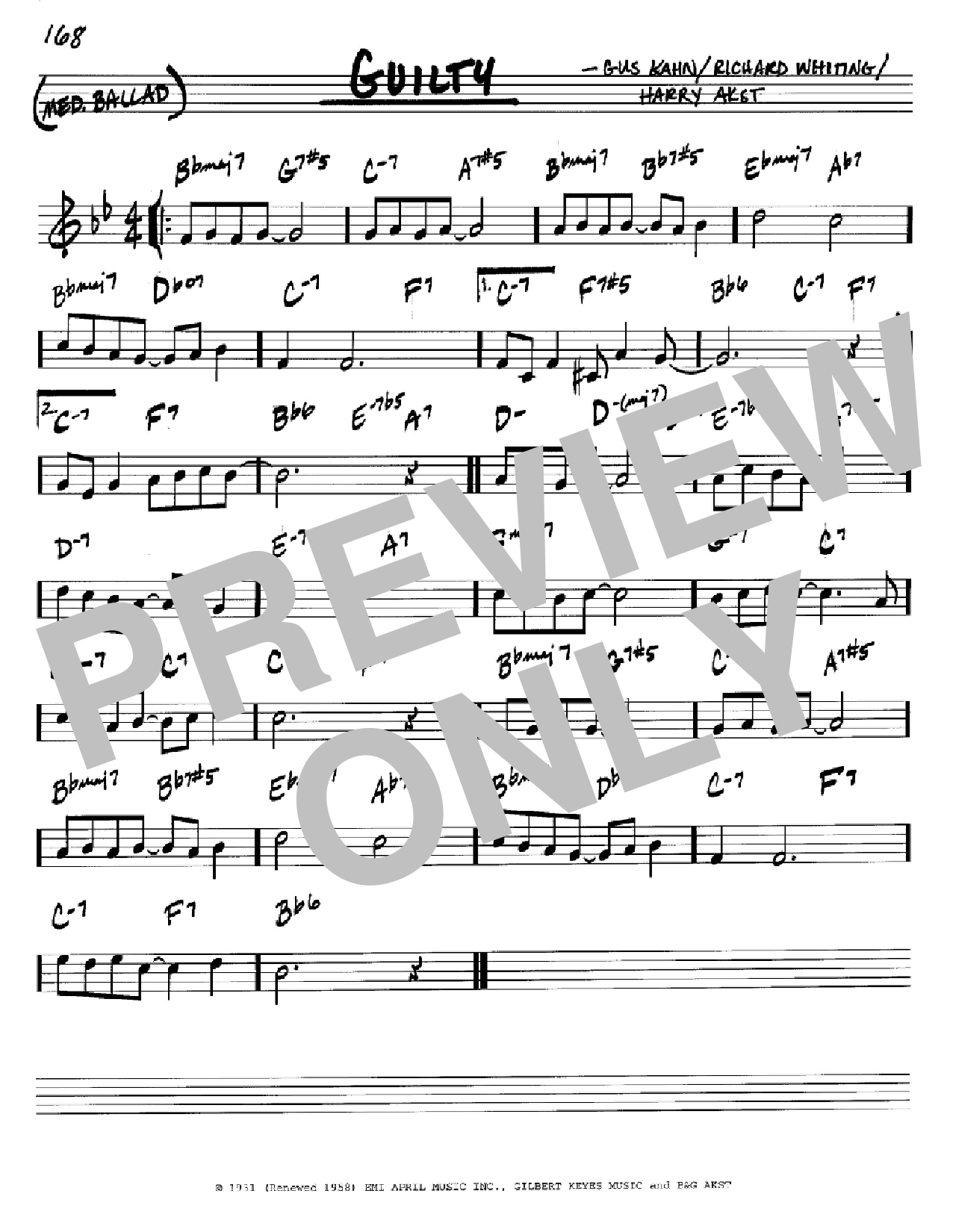 Gus Kahn Guilty sheet music notes and chords arranged for Real Book – Melody & Chords – Bb Instruments