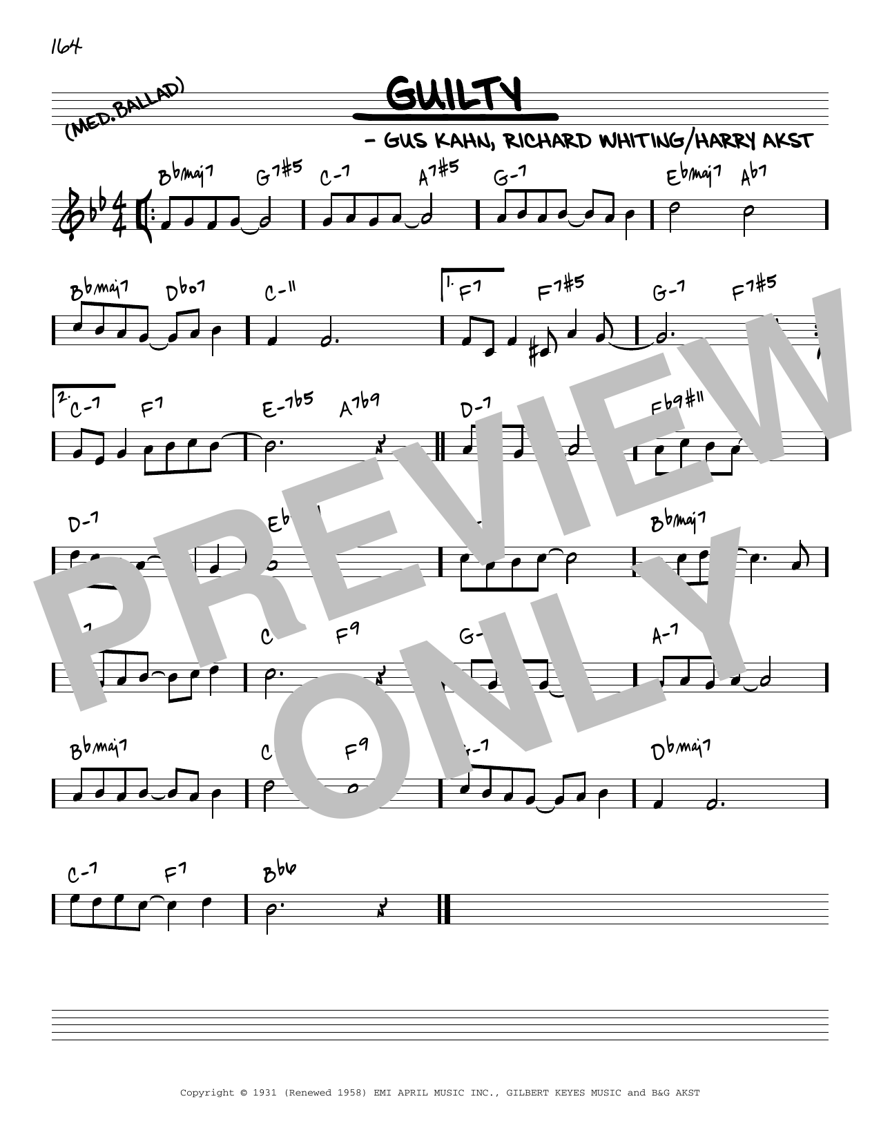 Gus Kahn Guilty [Reharmonized version] (arr. Jack Grassel) sheet music notes and chords arranged for Real Book – Melody & Chords