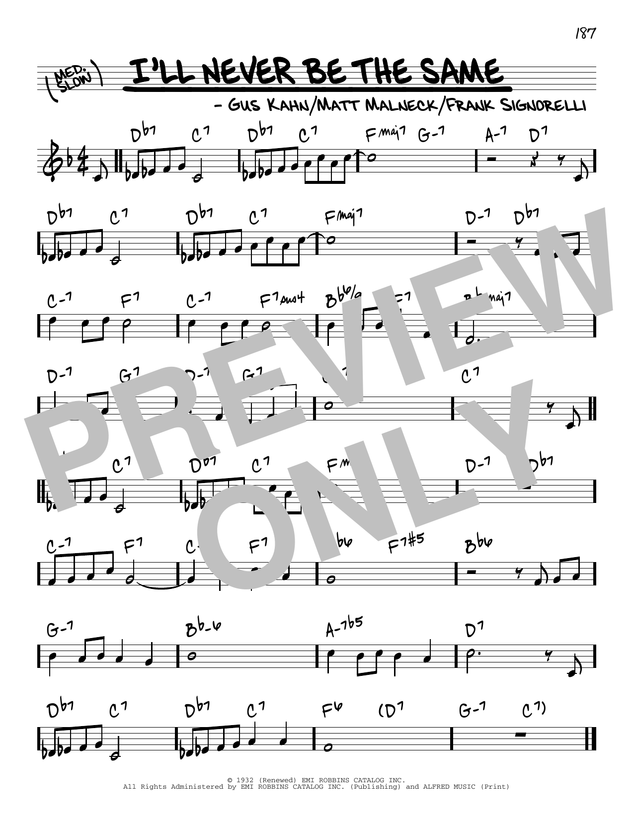 Gus Kahn I'll Never Be The Same sheet music notes and chords arranged for Real Book – Melody & Chords