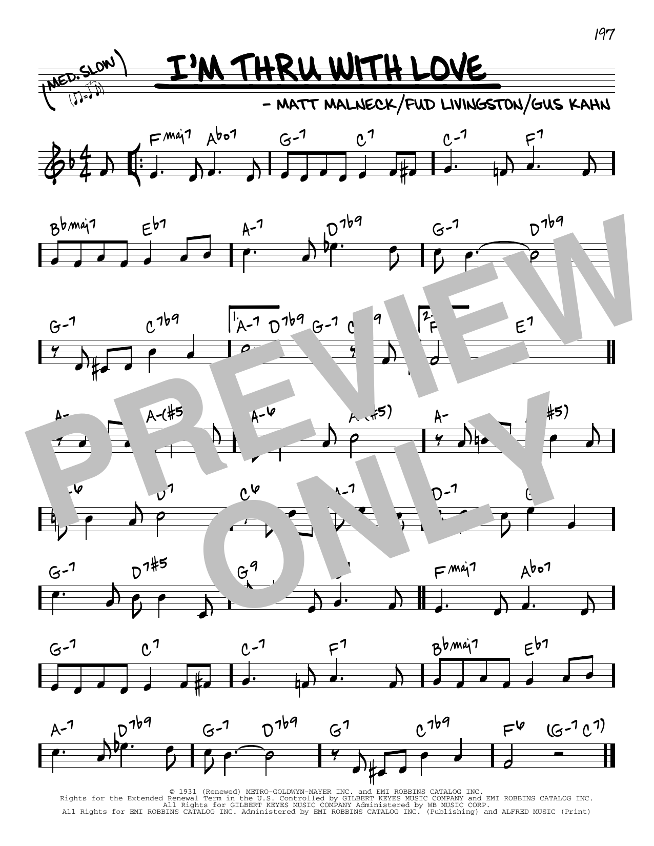 Gus Kahn I'm Thru With Love sheet music notes and chords arranged for Real Book – Melody & Chords