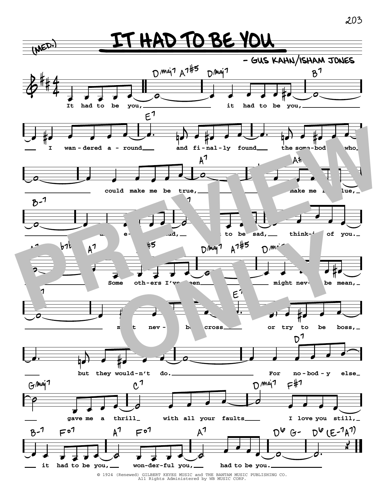 Gus Kahn It Had To Be You (Low Voice) sheet music notes and chords arranged for Real Book – Melody, Lyrics & Chords