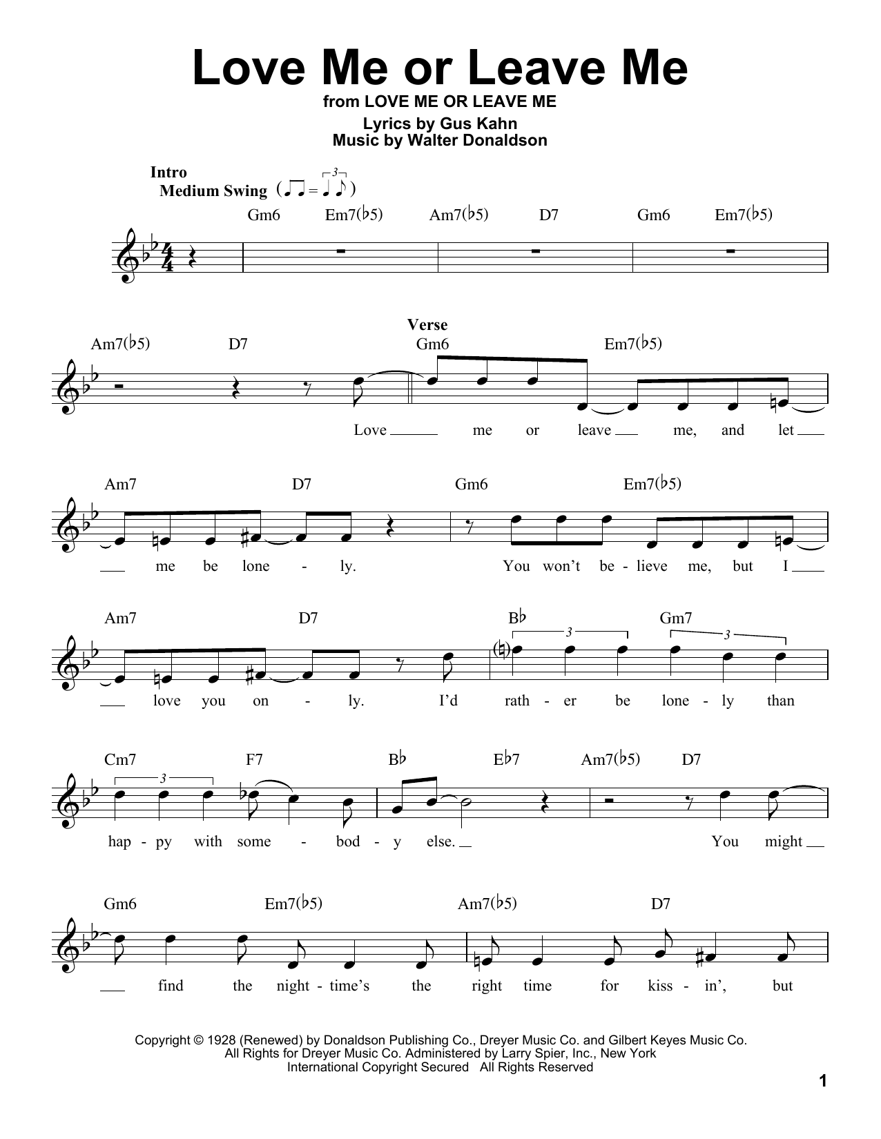 Gus Kahn Love Me Or Leave Me sheet music notes and chords arranged for Easy Piano