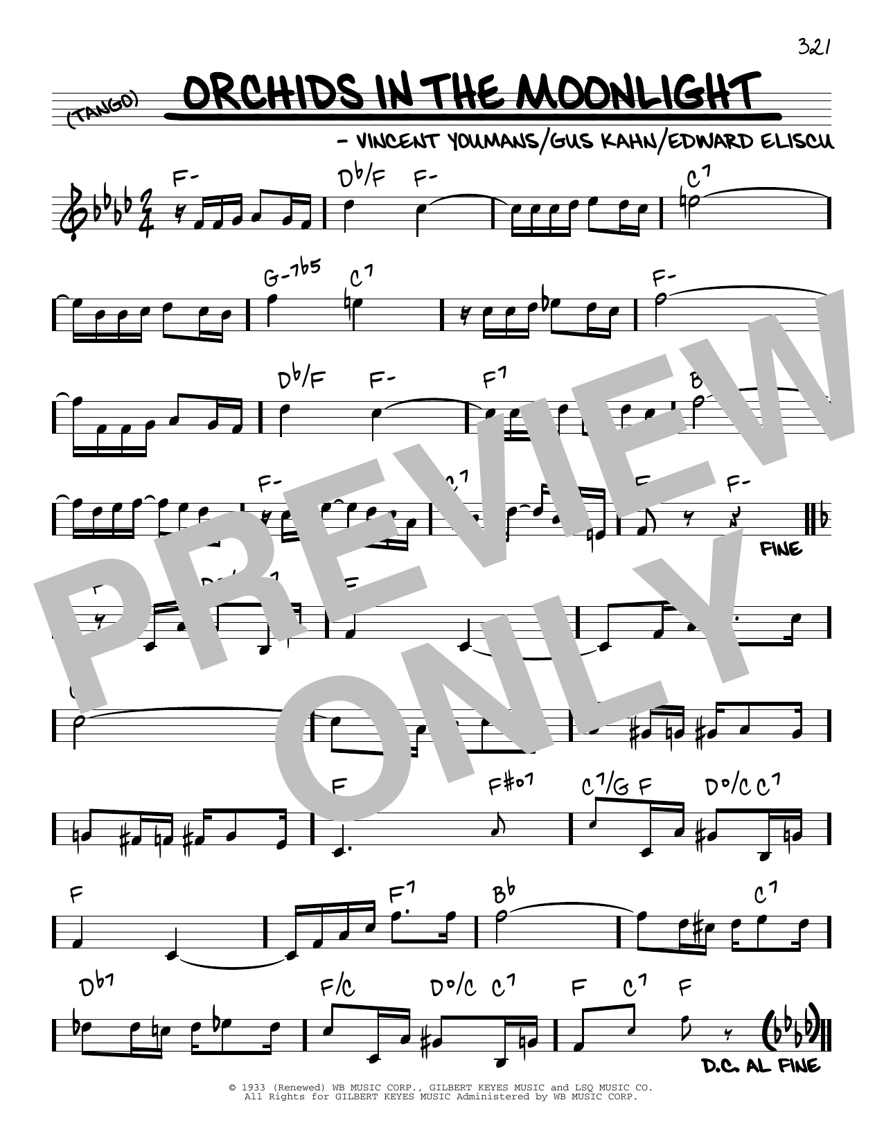 Gus Kahn Orchids In The Moonlight sheet music notes and chords arranged for Real Book – Melody & Chords