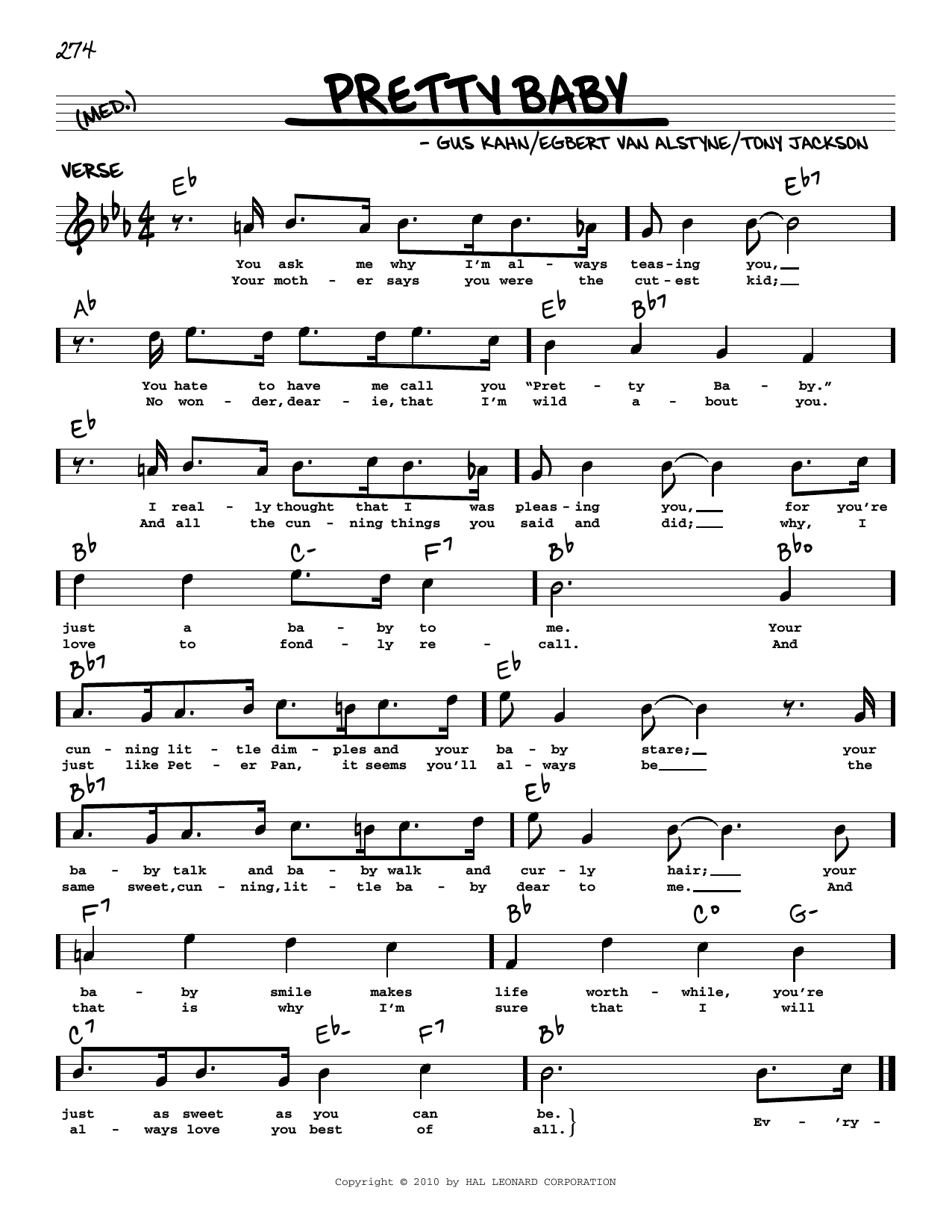 Gus Kahn Pretty Baby sheet music notes and chords arranged for Real Book – Melody, Lyrics & Chords
