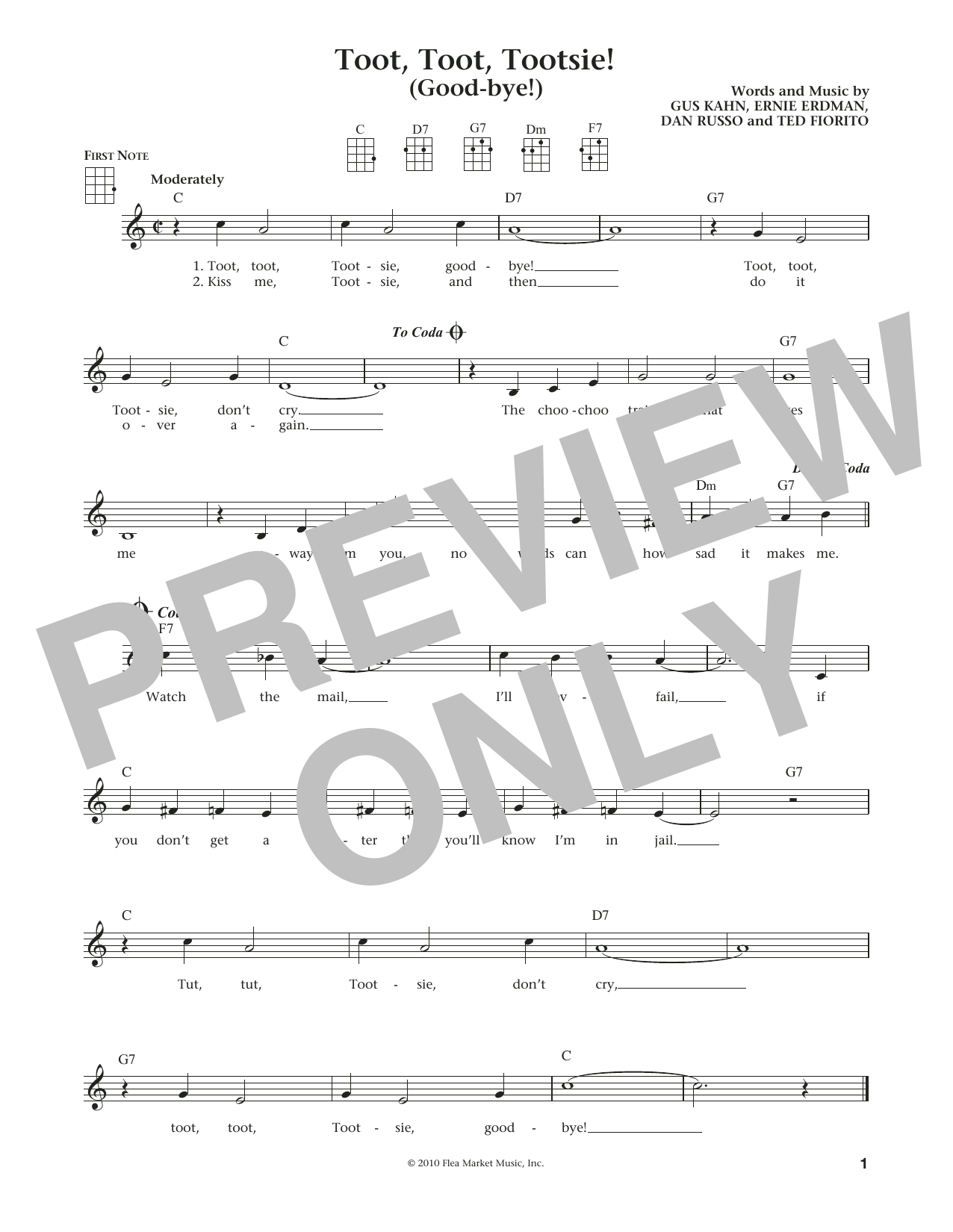 Gus Kahn Toot, Toot, Tootsie! (Good-bye!) (from The Daily Ukulele) (arr. Liz and Jim Beloff) sheet music notes and chords arranged for Ukulele