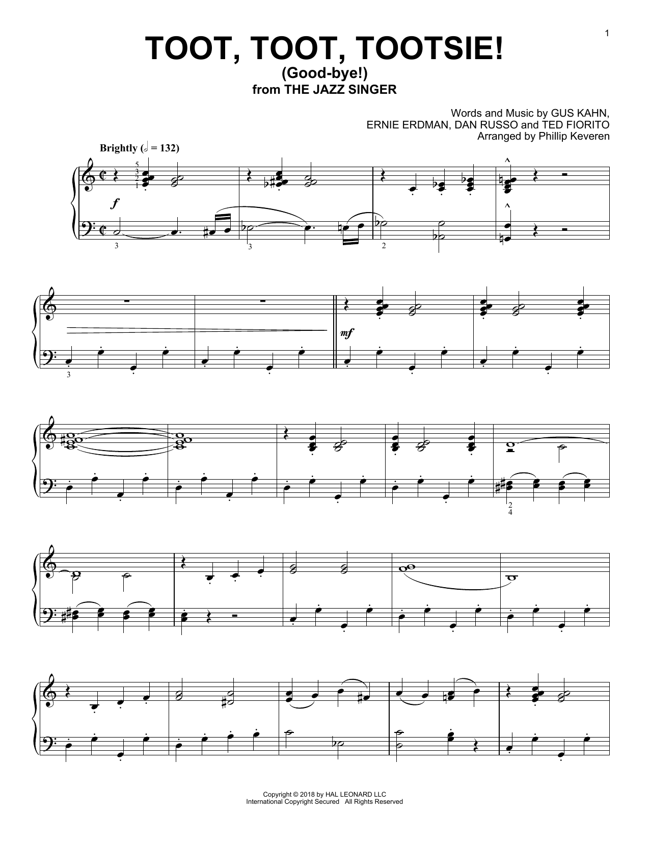 Gus Kahn Toot, Toot, Tootsie! (Good-bye!) [Jazz version] (arr. Phillip Keveren) sheet music notes and chords arranged for Piano Solo