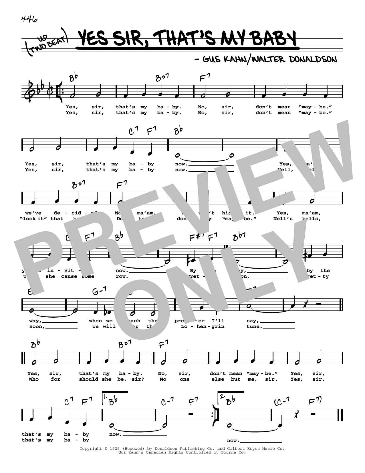 Gus Kahn Yes Sir, That's My Baby (Low Voice) sheet music notes and chords arranged for Real Book – Melody, Lyrics & Chords