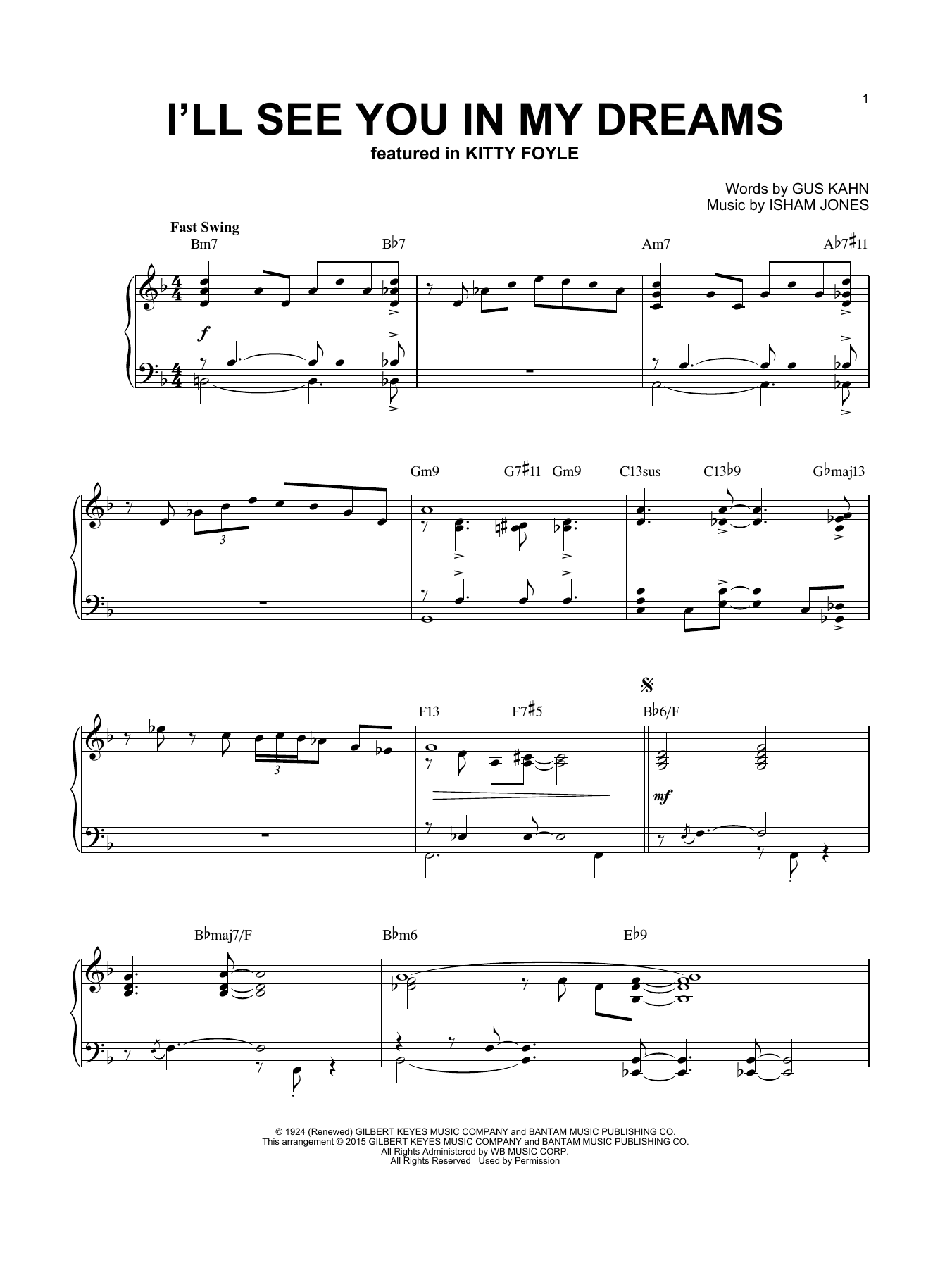 Gus Kahn I'll See You In My Dreams [Jazz version] (arr. Brent Edstrom) sheet music notes and chords arranged for Piano Solo