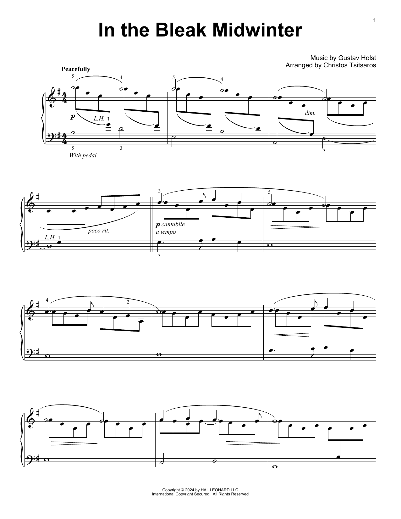 Gustav Holst In The Bleak Midwinter (arr. Christos Tsitsaros) sheet music notes and chords arranged for Easy Piano Solo