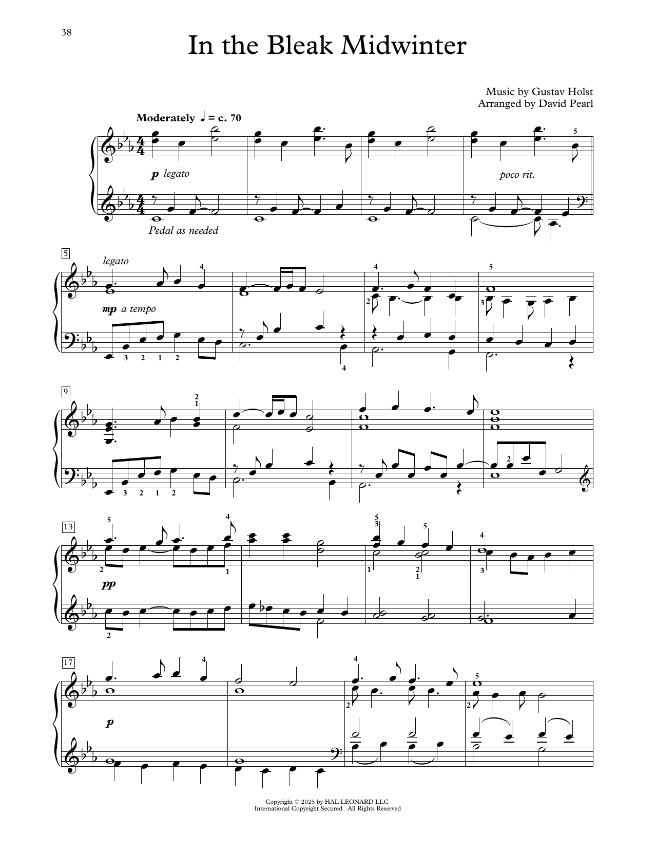 Gustav Holst In The Bleak Midwinter (arr. David Pearl) sheet music notes and chords arranged for Educational Piano