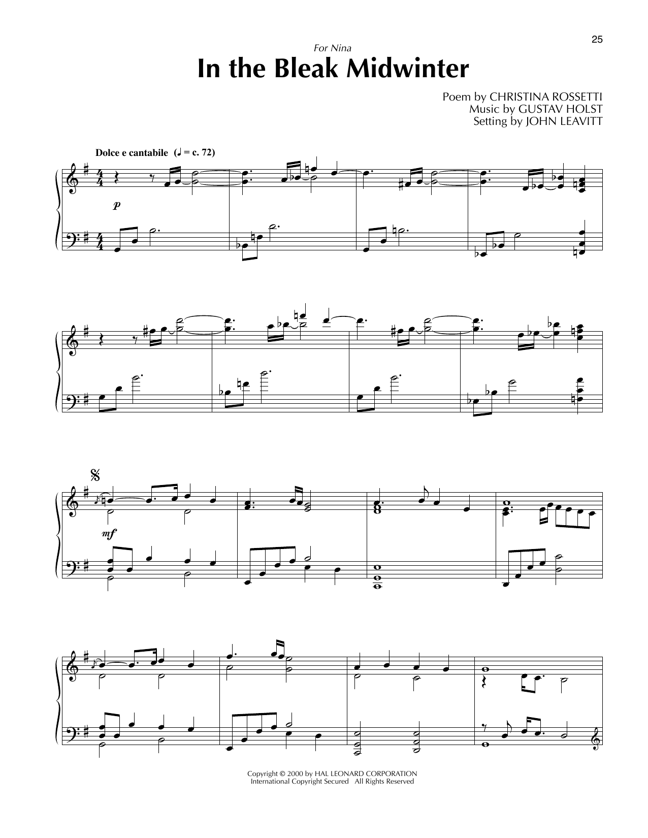 Gustav Holst In The Bleak Midwinter (arr. John Leavitt) sheet music notes and chords arranged for SATB Choir