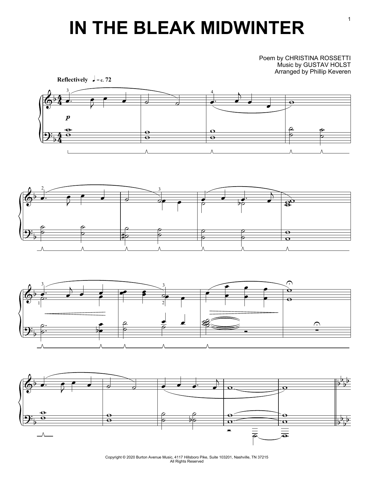 Gustav Holst In The Bleak Midwinter (arr. Phillip Keveren) sheet music notes and chords arranged for Piano Solo