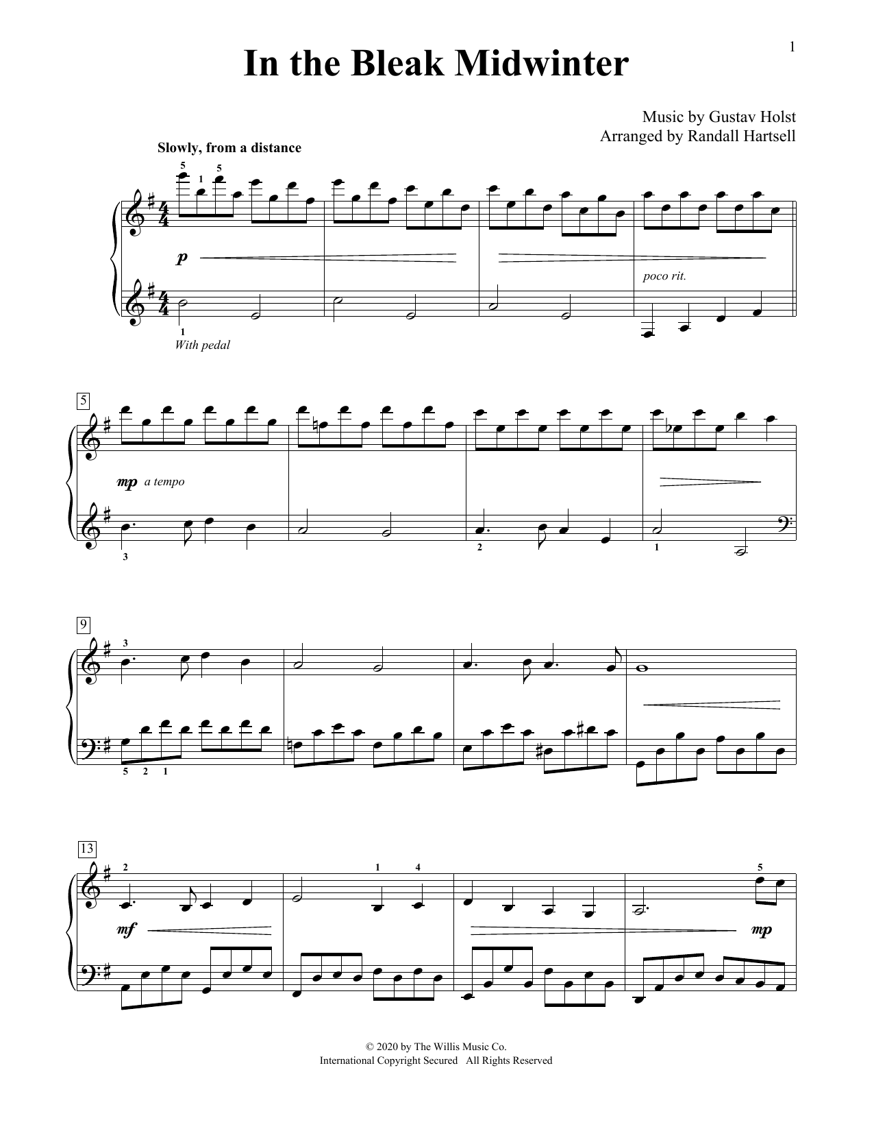 Gustav Holst In The Bleak Midwinter (arr. Randall Hartsell) sheet music notes and chords arranged for Educational Piano