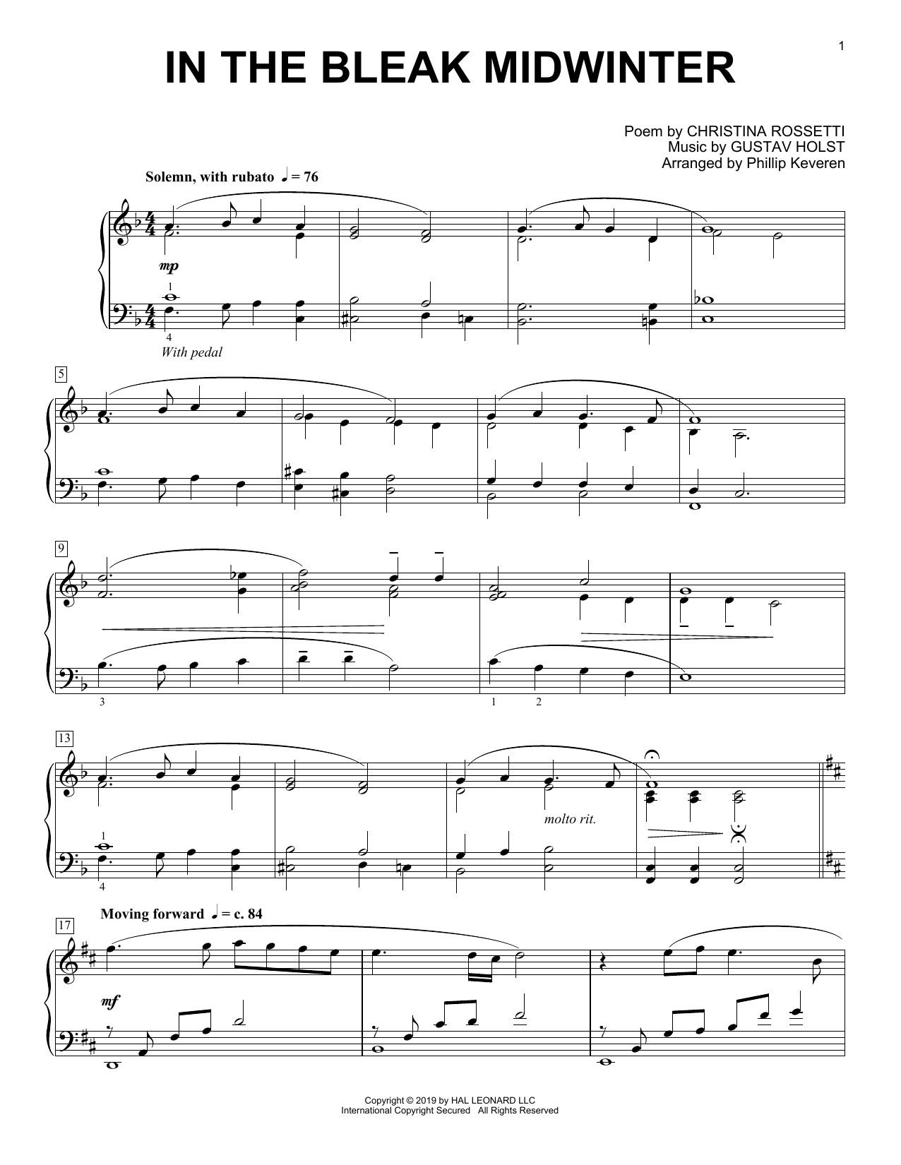 Gustav Holst In The Bleak Midwinter [Classical version] (arr. Phillip Keveren) sheet music notes and chords arranged for Piano Solo