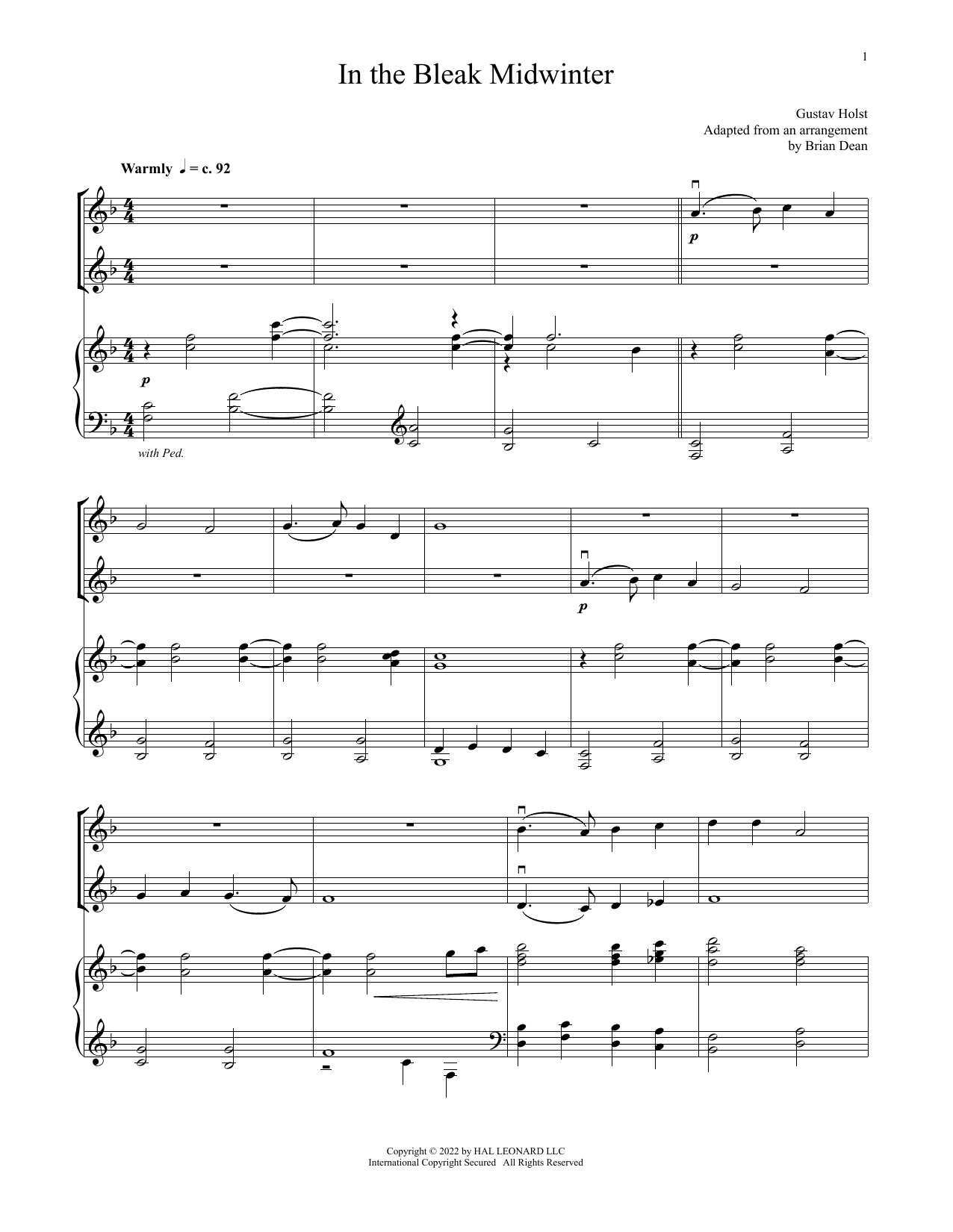 Gustav Holst In The Bleak Midwinter (for Violin Duet and Piano) sheet music notes and chords arranged for Violin and Piano