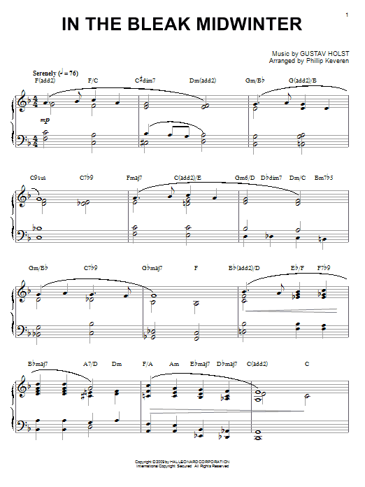 Gustav Holst In The Bleak Midwinter [Jazz version] (arr. Phillip Keveren) sheet music notes and chords arranged for Piano Solo