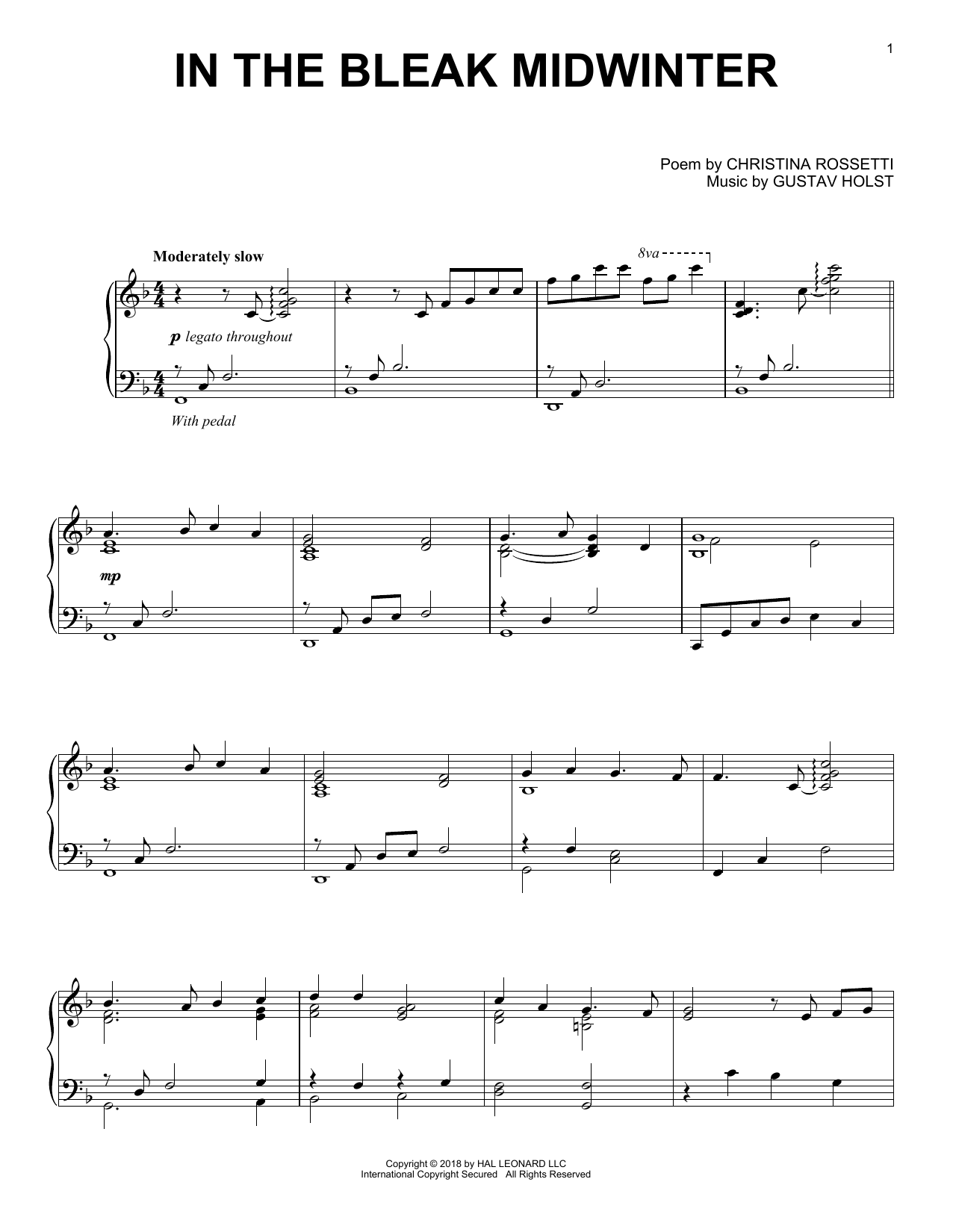 Gustav Holst In The Bleak Midwinter [Jazz version] sheet music notes and chords arranged for Piano Solo