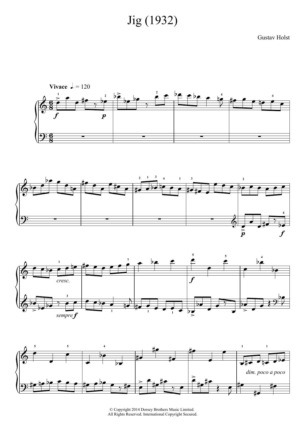 Gustav Holst Jig (1932) sheet music notes and chords arranged for Piano Solo