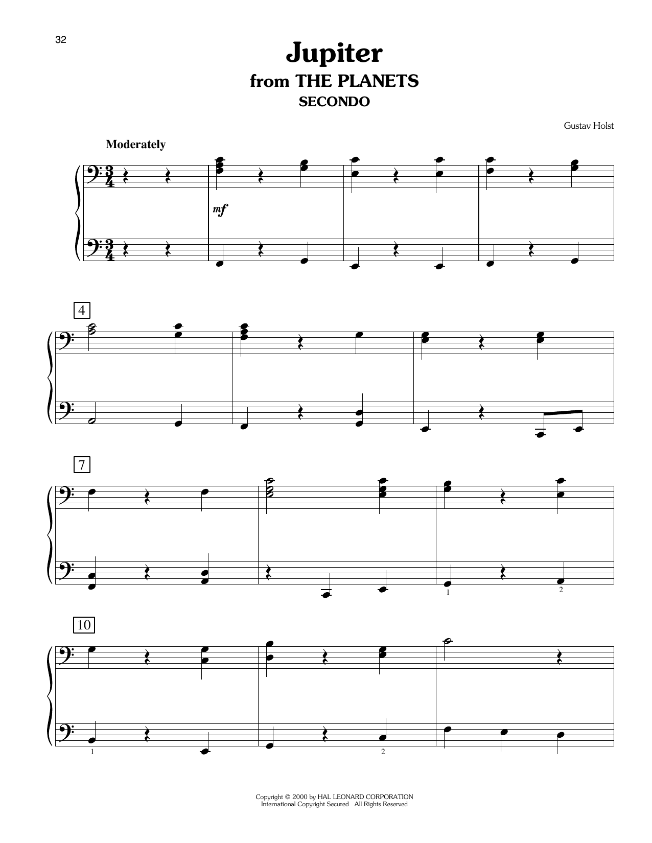 Gustav Holst Jupiter (arr. Carol Klose) sheet music notes and chords arranged for Easy Piano Duet