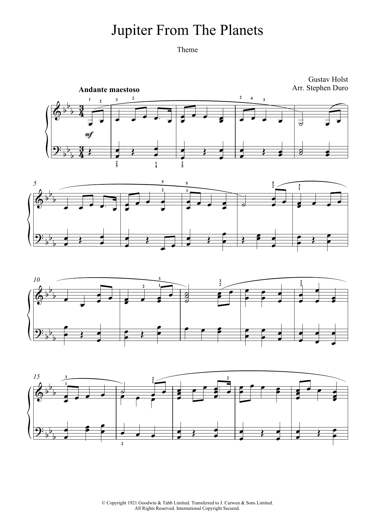 Gustav Holst Jupiter (from The Planets, Op.32) sheet music notes and chords arranged for Piano Solo
