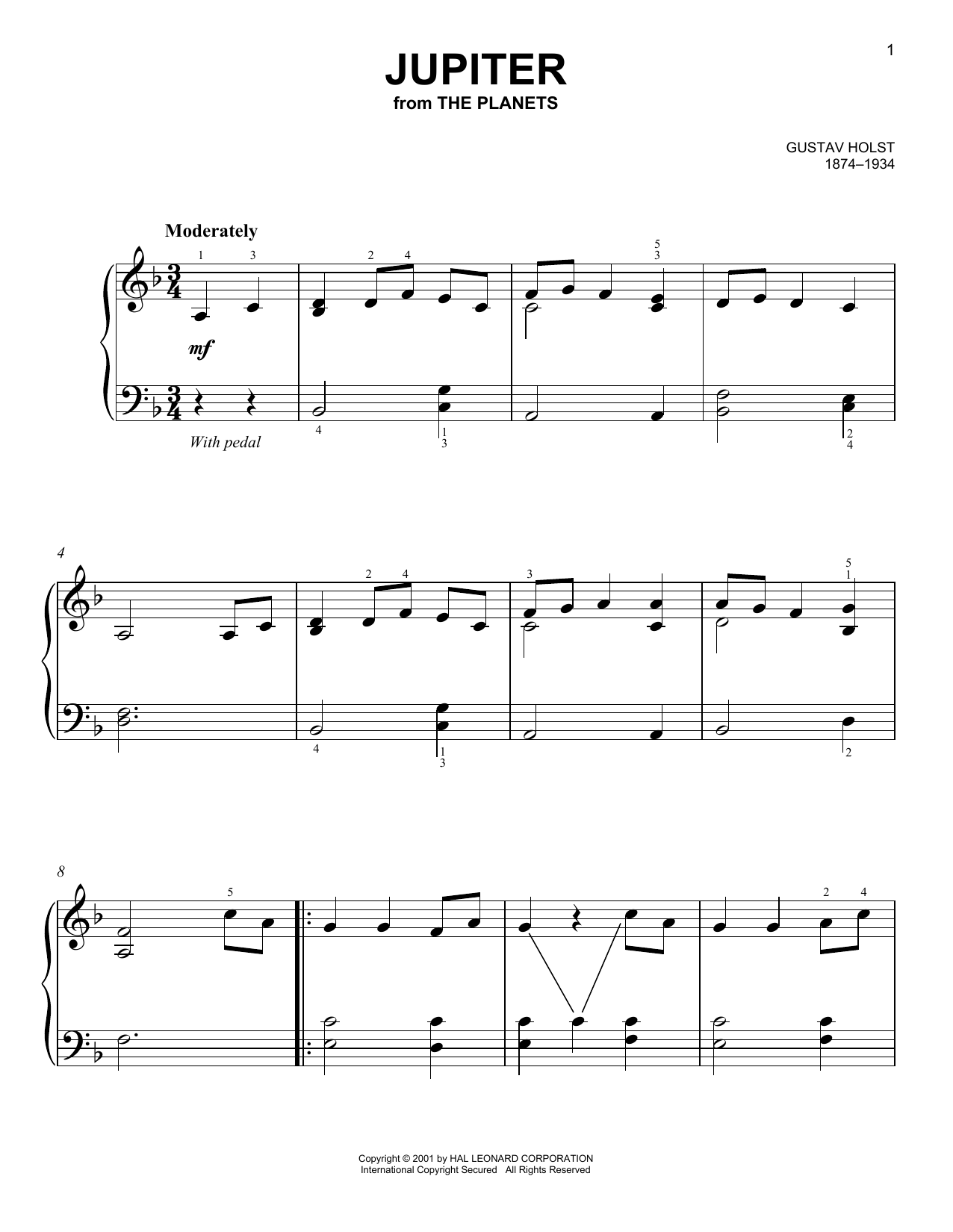 Gustav Holst Jupiter sheet music notes and chords arranged for Violin and Piano