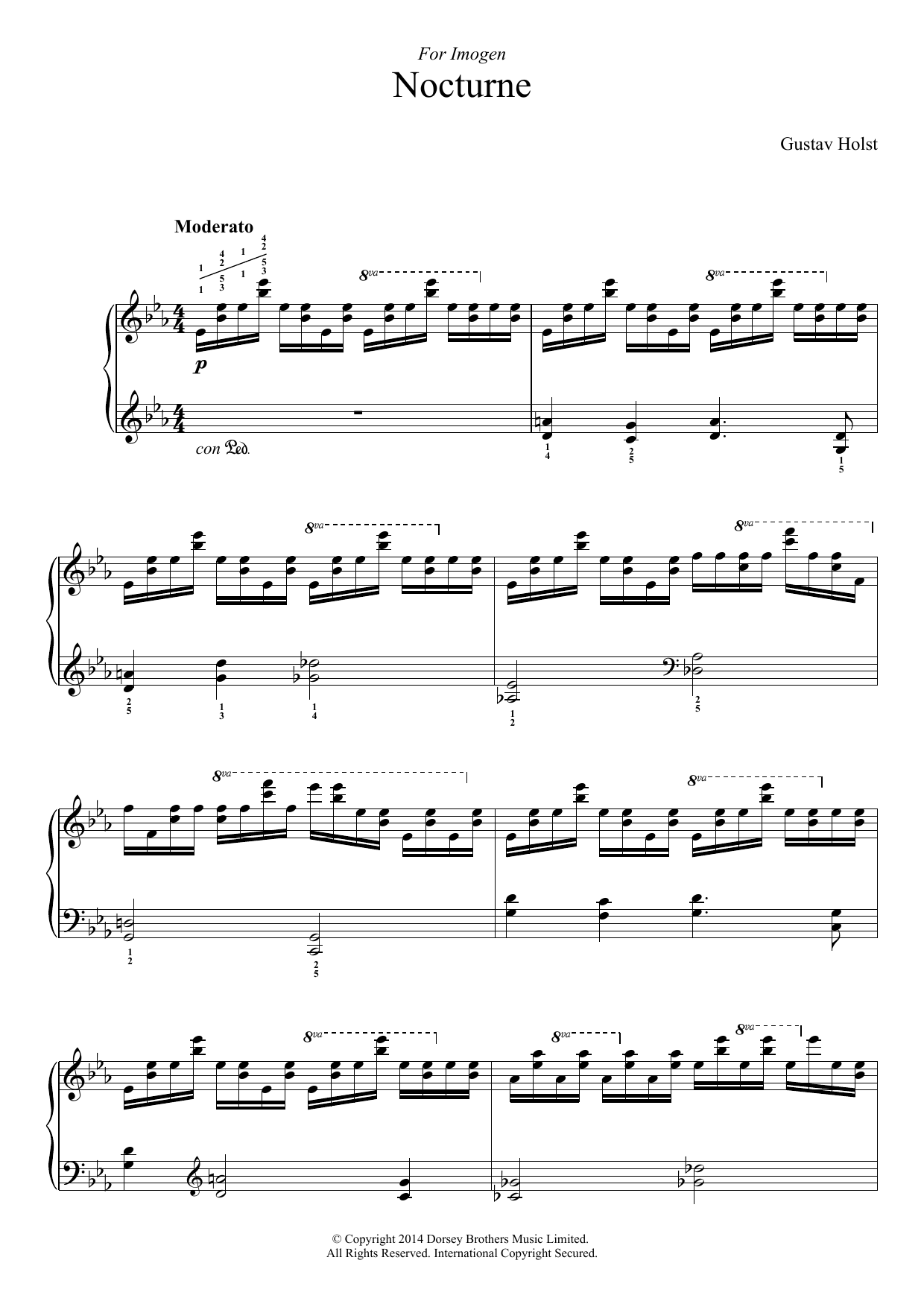 Gustav Holst Nocturne sheet music notes and chords arranged for Piano Solo