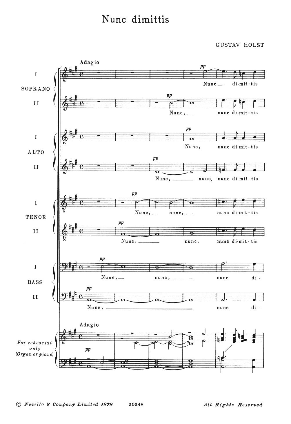 Gustav Holst Nunc Dimittis sheet music notes and chords arranged for Piano, Vocal & Guitar Chords