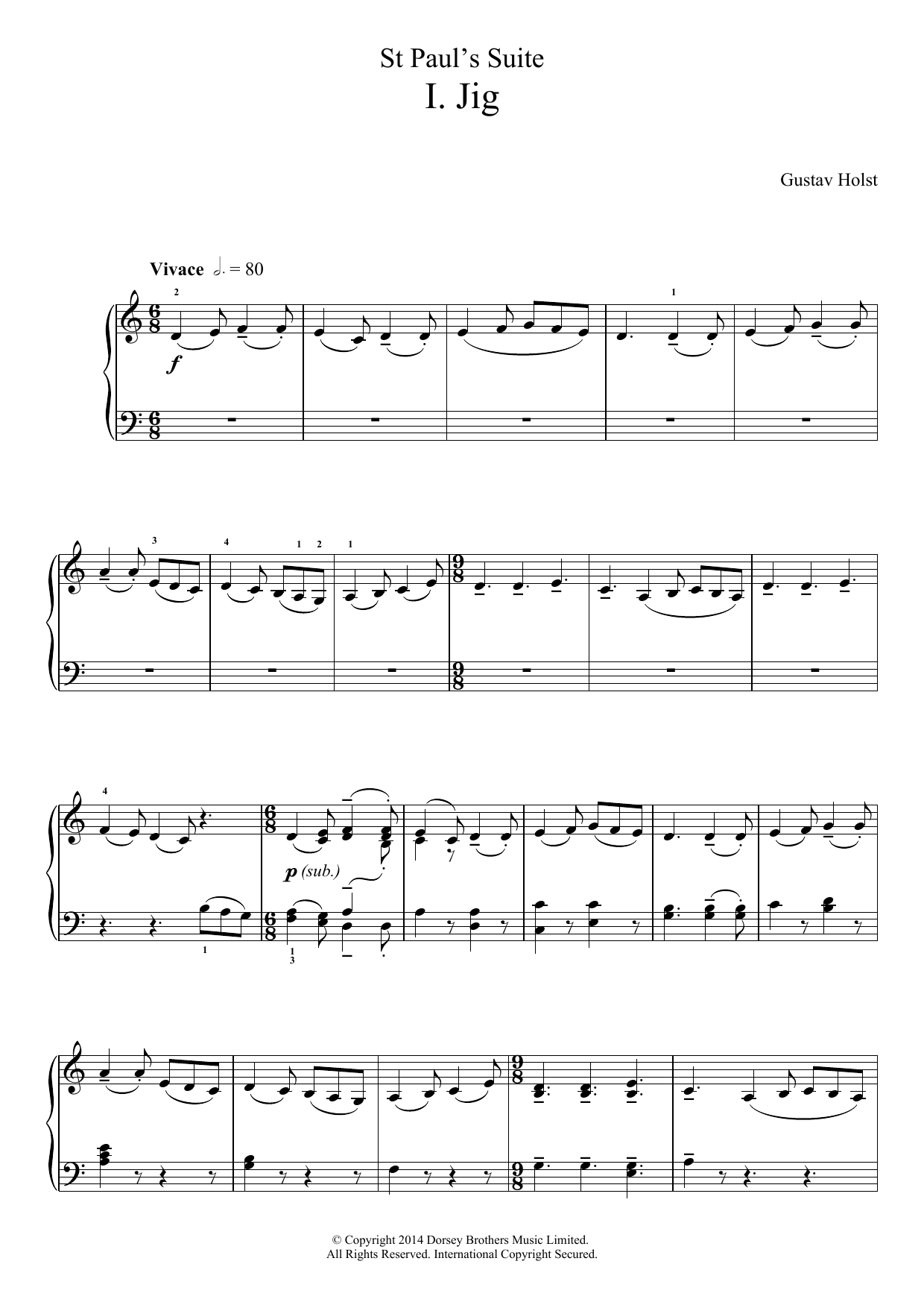Gustav Holst St. Paul's Suite- I. Jig sheet music notes and chords arranged for Piano Solo