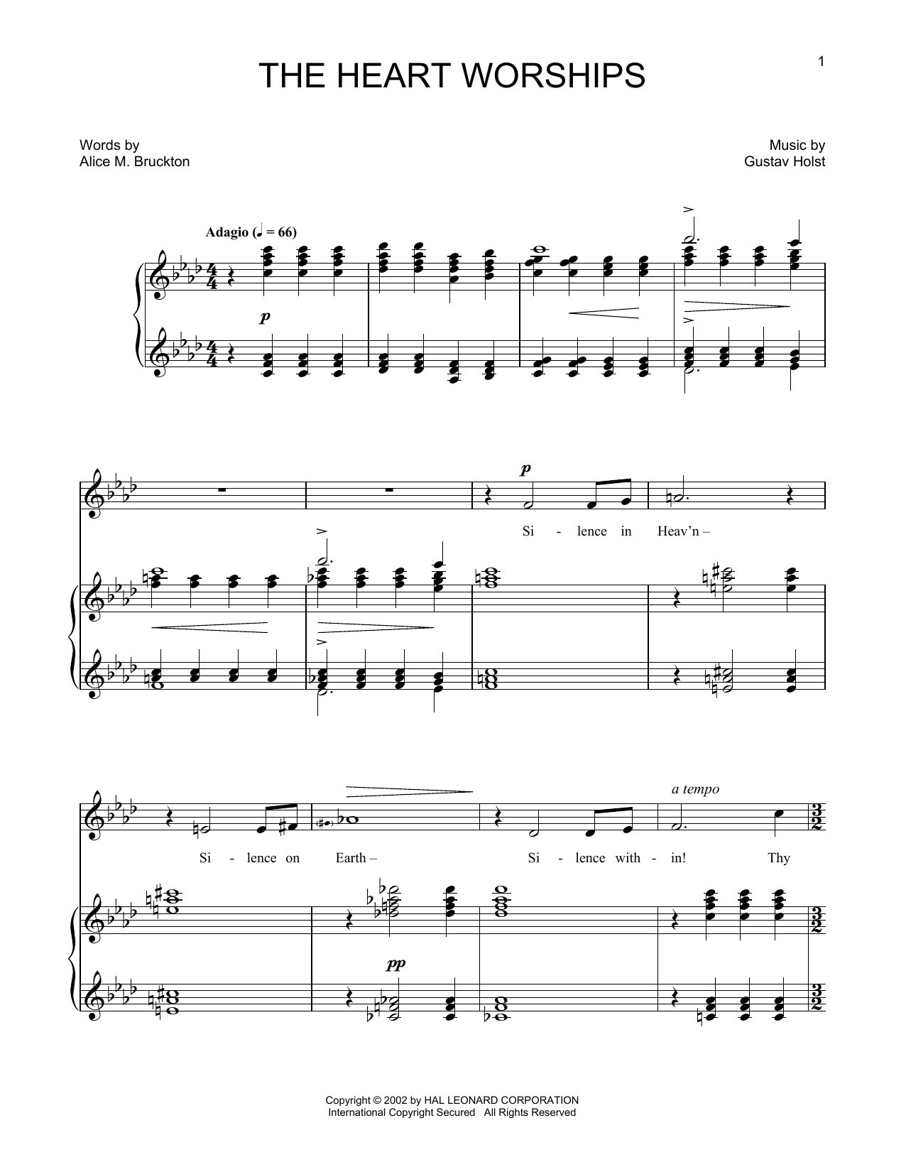 Gustav Holst The Heart Worships sheet music notes and chords arranged for Piano & Vocal
