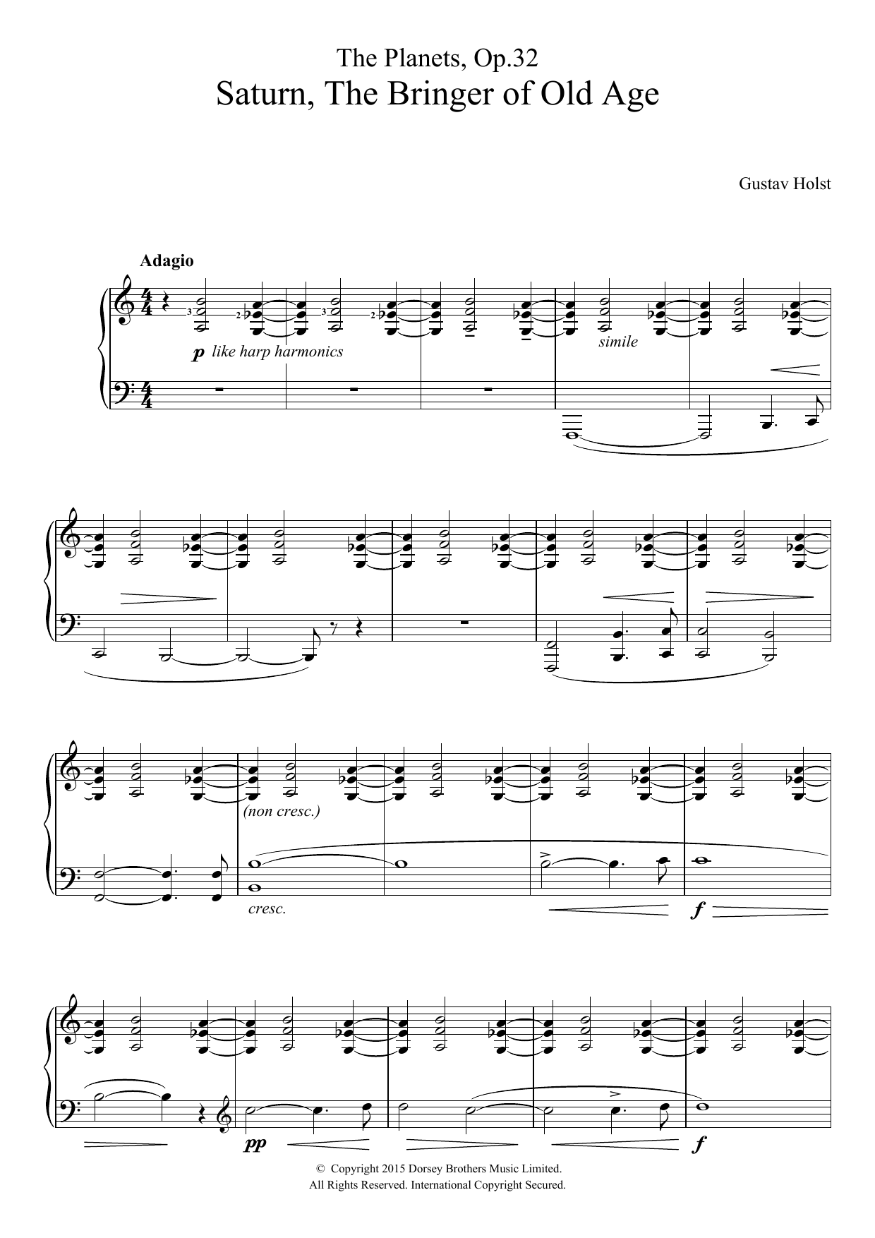 Gustav Holst The Planets, Op. 32 - Saturn, the Bringer of Old Age sheet music notes and chords arranged for Piano Solo