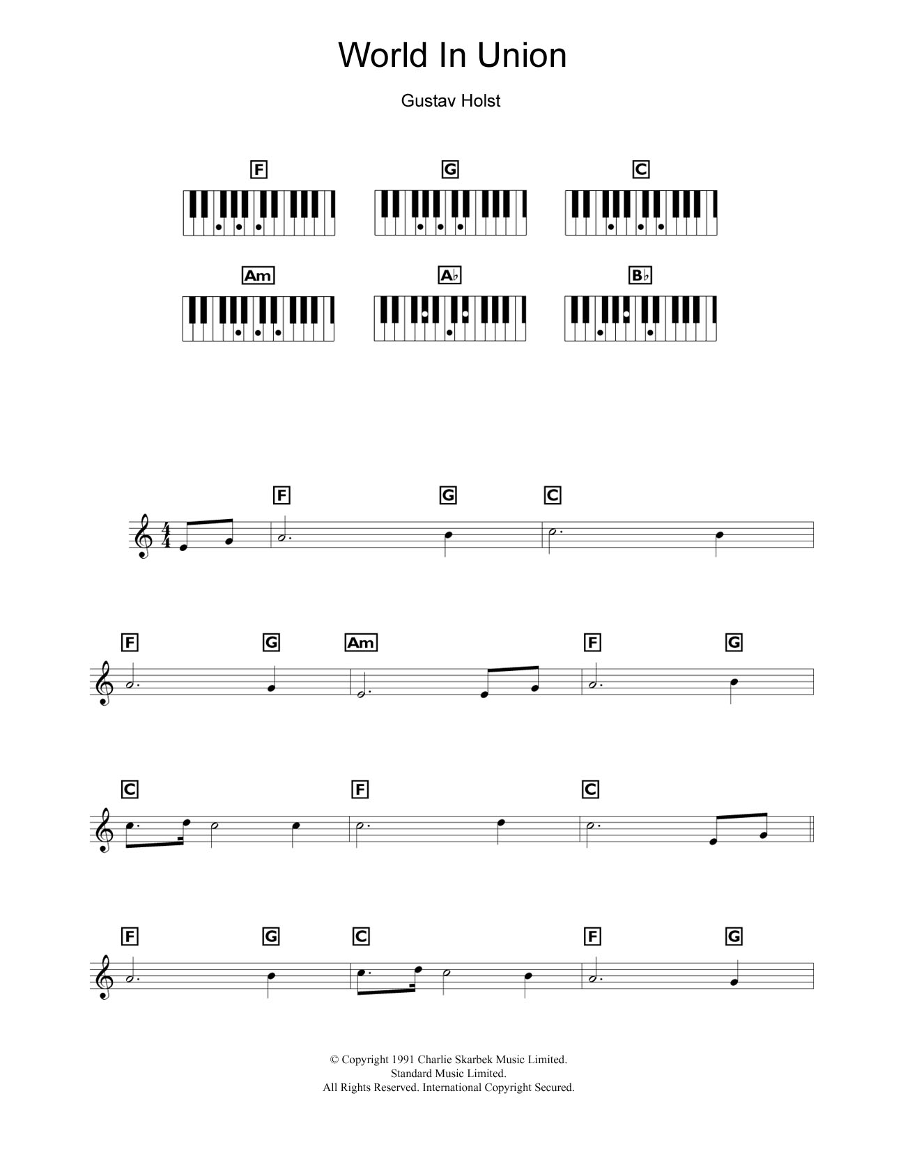 Gustav Holst World In Union sheet music notes and chords arranged for Alto Sax Solo