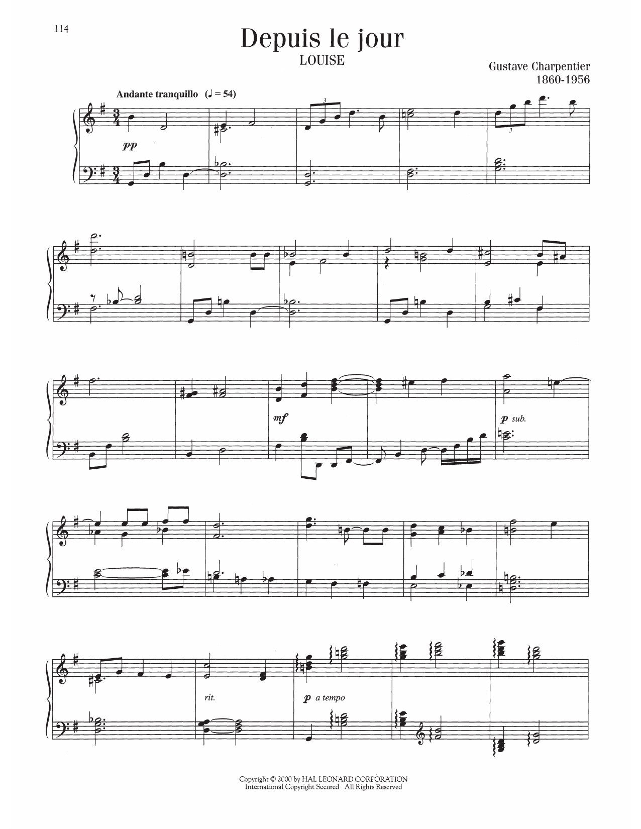 Gustave Charpentier Depuis Le Jour sheet music notes and chords arranged for Piano Solo