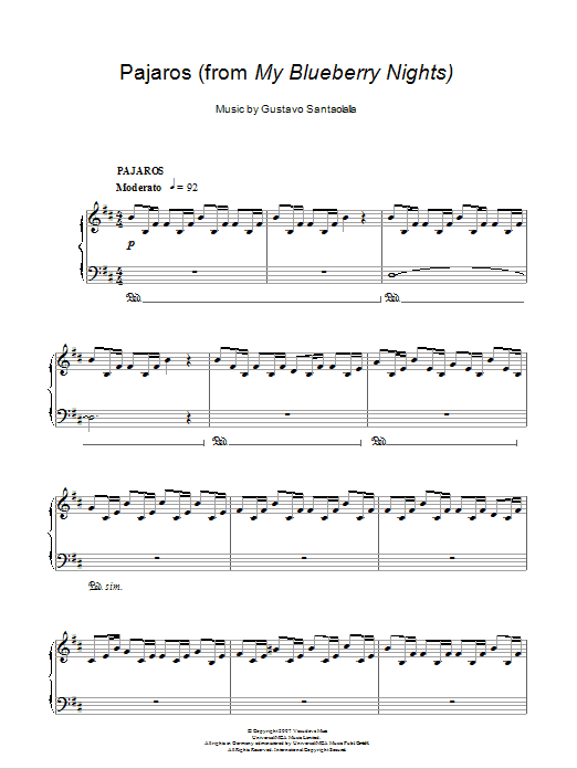 Gustavo Santaolalla Pajaros sheet music notes and chords arranged for Piano Solo
