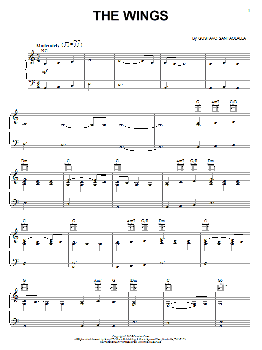 Gustavo Santaolalla The Wings sheet music notes and chords arranged for Piano Solo