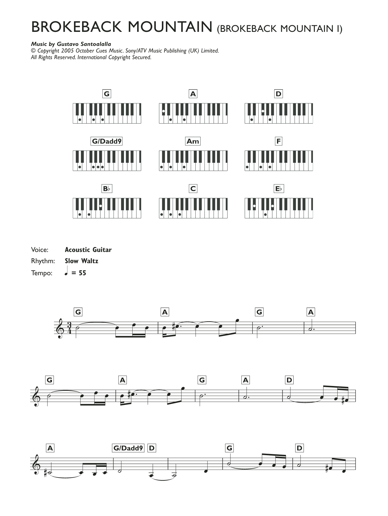 Gustavo Santaolalla Theme from Brokeback Mountain sheet music notes and chords arranged for Piano Chords/Lyrics
