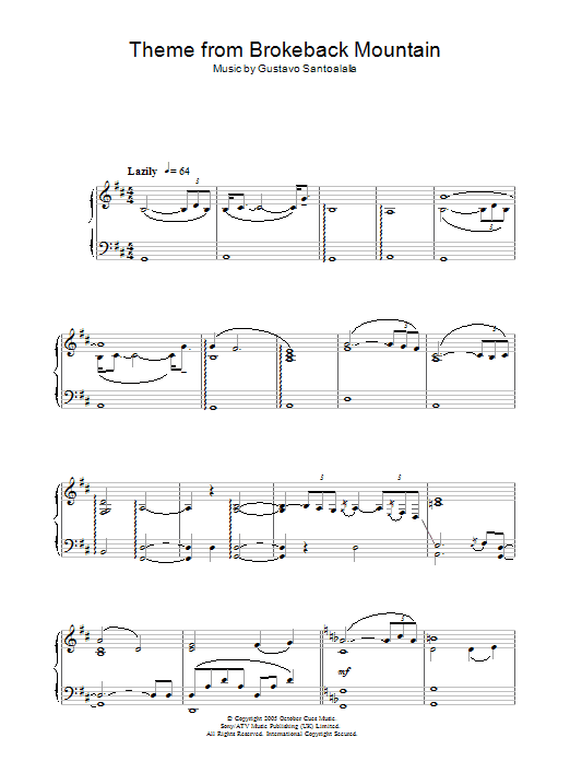Gustavo Santoalalla Theme from Brokeback Mountain sheet music notes and chords arranged for Lead Sheet / Fake Book