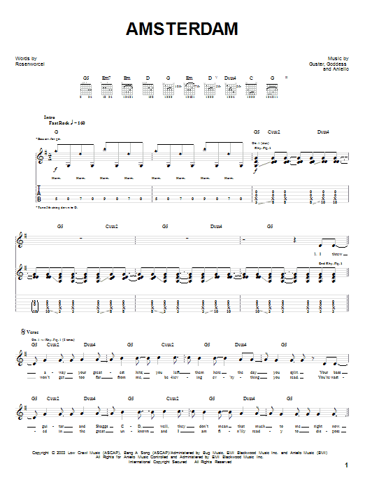 Guster Amsterdam sheet music notes and chords arranged for Guitar Tab