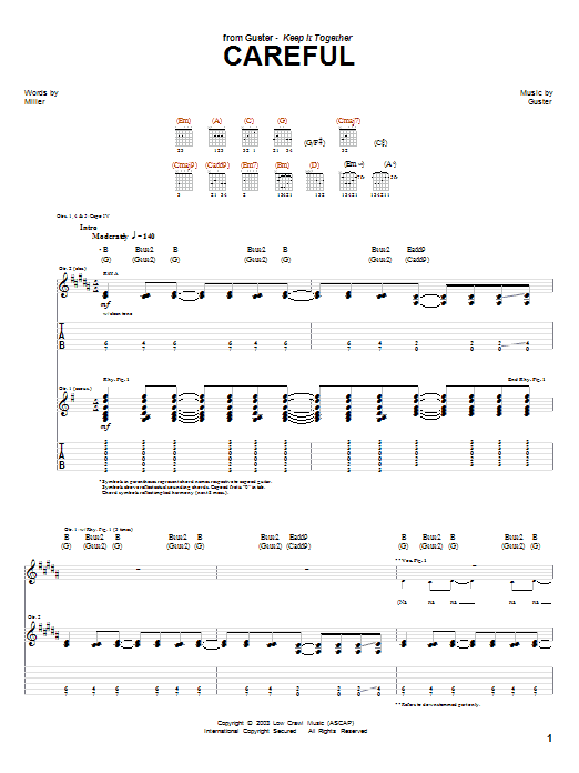 Guster Careful sheet music notes and chords arranged for Guitar Tab