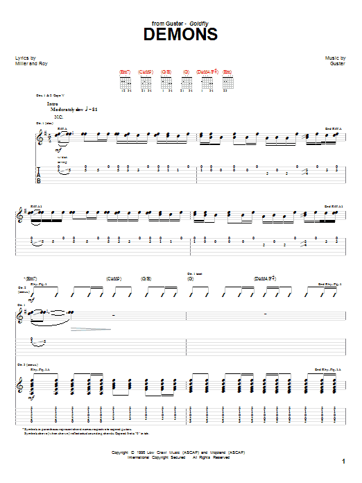 Guster Demons sheet music notes and chords arranged for Guitar Tab