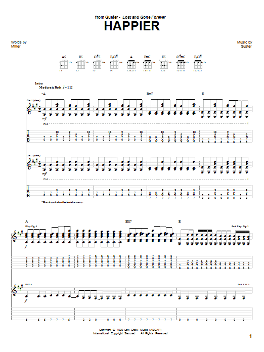 Guster Happier sheet music notes and chords arranged for Guitar Tab