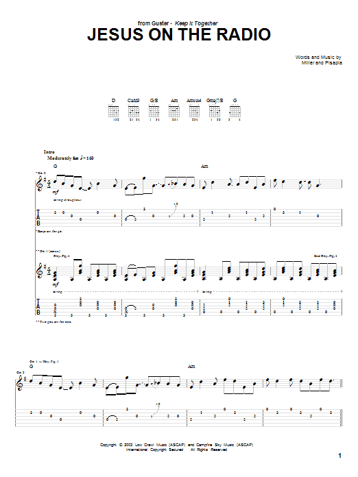 Guster Jesus On The Radio sheet music notes and chords arranged for Guitar Tab